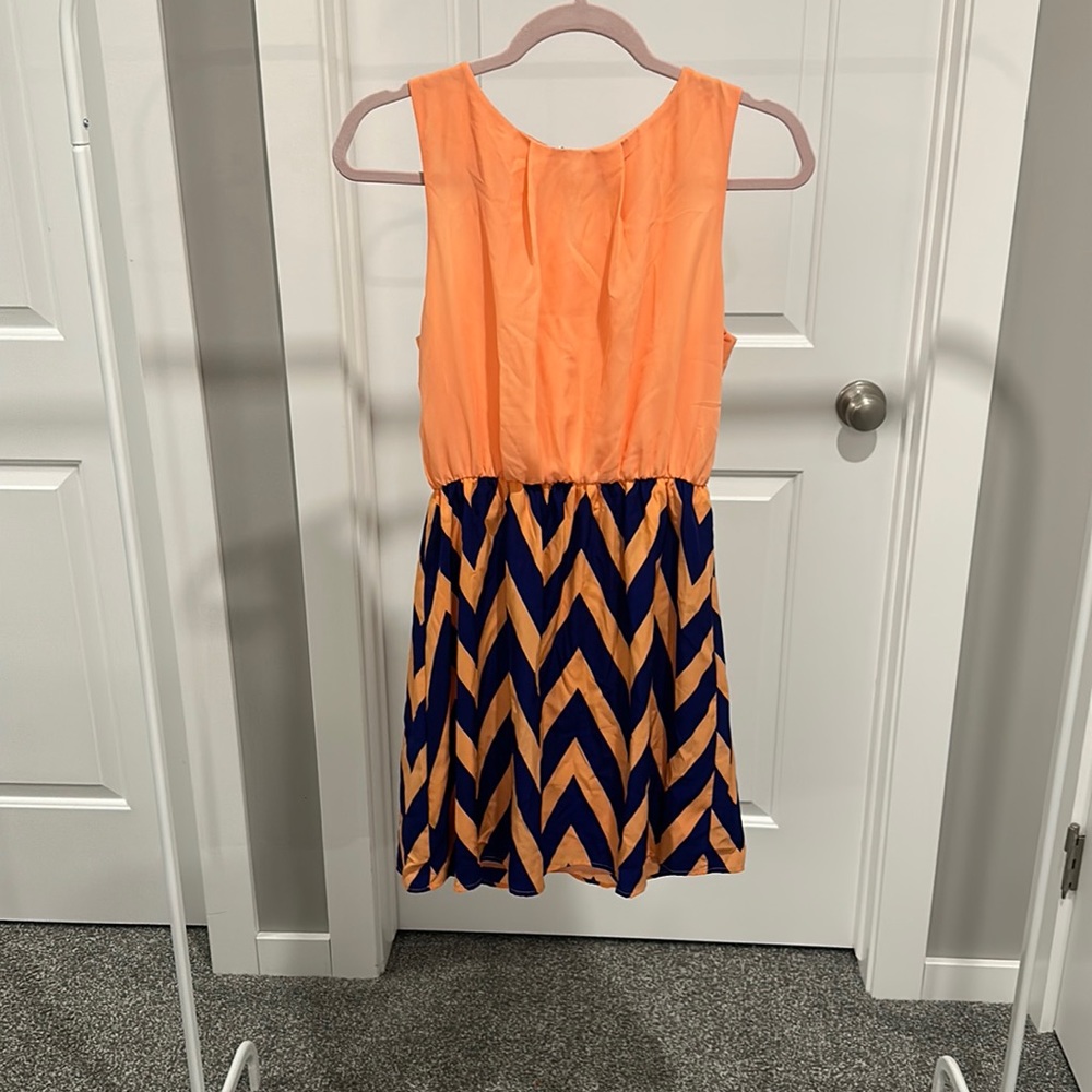 Coral and Blue Chevron Dress